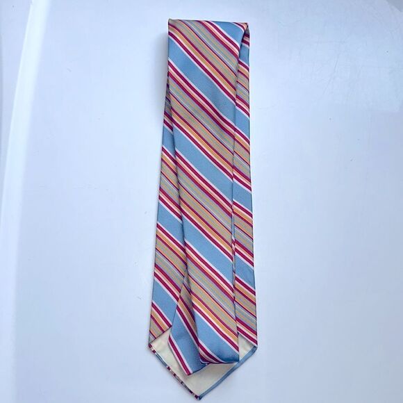 Vintage 60s/70s Arrow Decta light blue, red, white & gold striped very wide tie - Picture 3 of 5